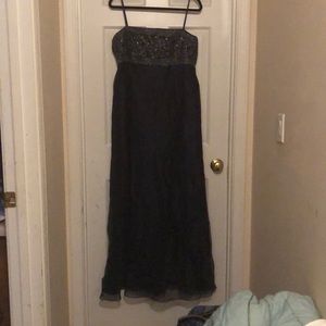 Navy blue sparkle top bridesmaid dress.